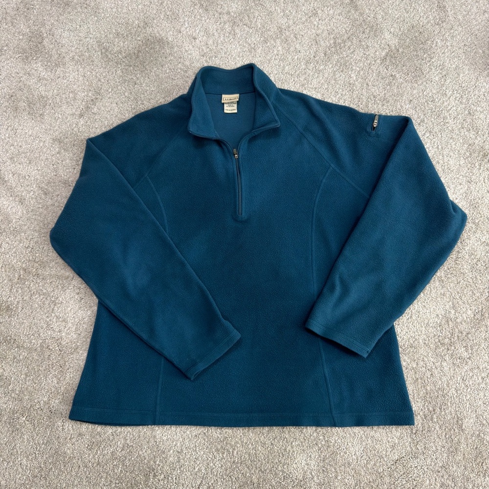 LL Bean Women’s Teal Quarter-Zip Fleece Pullover. Size XL